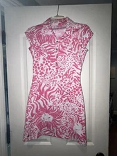 EUC Lilly Pulitzer Get Spotted Dress Pink White Lion Print Cut Out Back Size XS