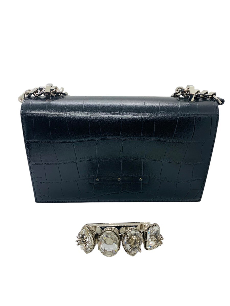 READ) Alexander McQueen Black Croc Jeweled Knuckle Chain Satchel
