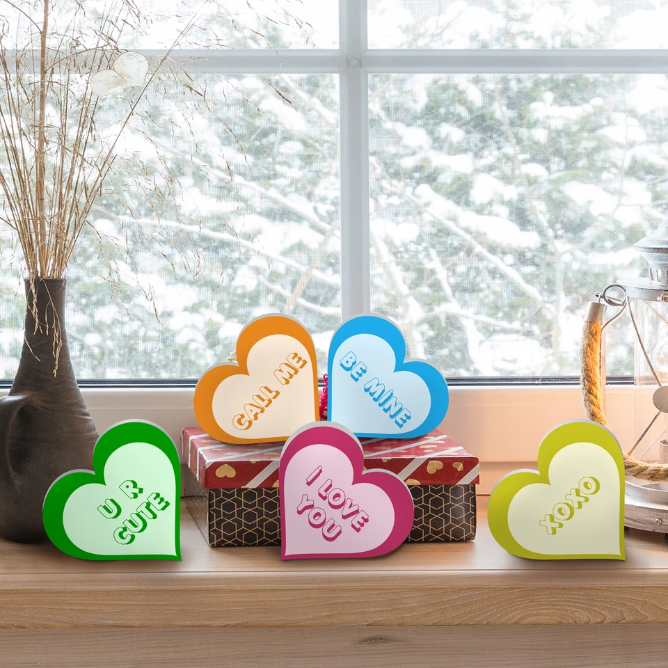 Juego de 5 corazones de conversación de San Valentín, lindas decoraciones de corazón, mesa Foto 3 de 4