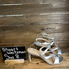Womens Stuart Weitzman Mariposa Silver Leather Formal Strappy Heels Size 8 B GUC