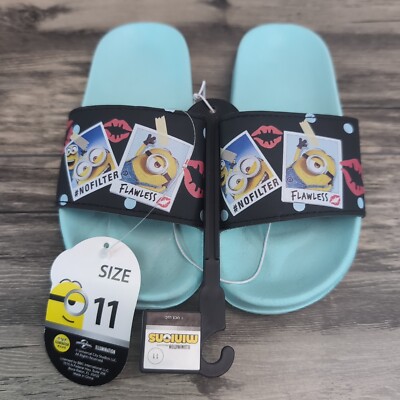 Minions Sandle Slides Youth Size 11 Baby Blue Girls NWT