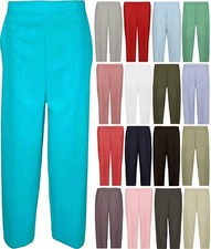 Women 3/4 Half Elasticated Plain Trousers Ladies 2 Pocket Capri Cropped Pants