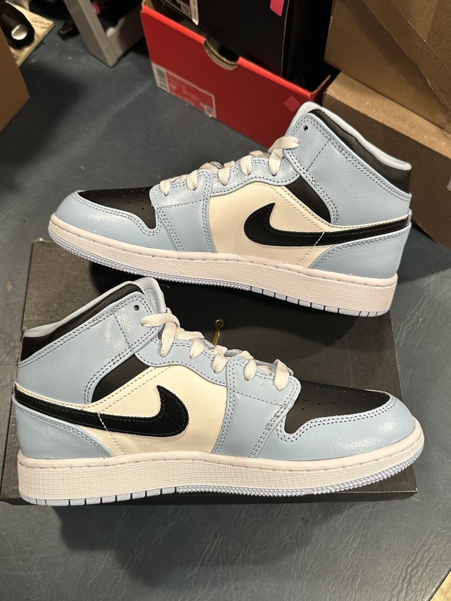 Size 6Y - Nike Air Jordan 1 Mid GS Ice Blue Black White 555112-401