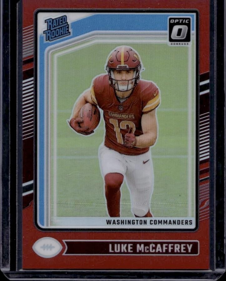 2024 Donruss Optic #268 Luke McCaffrey - Rated Rookie Red Prizm RC /125