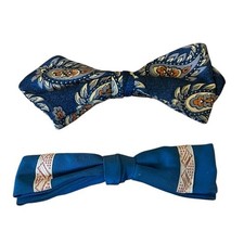2 Clip-On Bow Ties Vintage Wembly U- Clip 5  MCM Blue