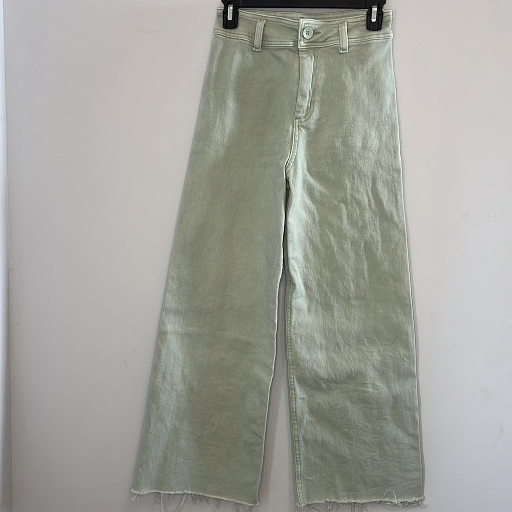 Miou Muse Women's High Rise Mint Green Wide-Leg Denim Jeans Size Small