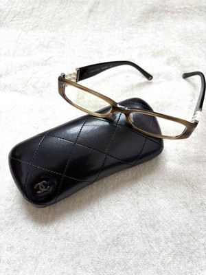 CHANEL 3158-H Imitation Pearl Accent Frame Glasses Italy Authentic