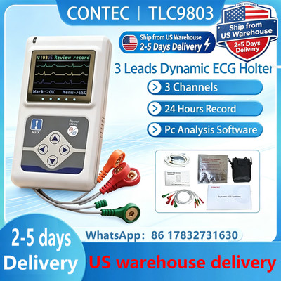 US Warehouse Ship CONTEC TLC9803 3 Lead ECG Holter 24H EKG Recorder PC Software
