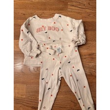 Carters Kids Halloween Pajama Set Hey Boo Pumpkin Bat Print 12M Pink Halloween
