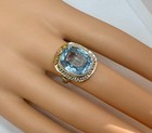 10 CT Natural Blue Topaz Pearl Halo Ring 14 Karat Gold Flower Filigree Art Deco — photo 9