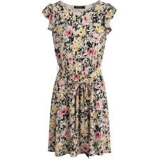 Lauren Ralph Lauren Floral Dress Womens 10 Cream Pink Flutter Sleeve Cottagecore