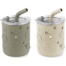 2 Pack Stainless Steel Toddler Cups with Lids and Silicone Sleeves 8.8 oz Spill