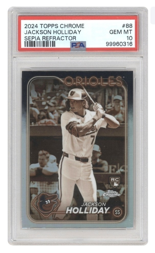 2024 Topps Chrome Orioles Jackson Holliday RC #88 Sepia Refractor PSA 10