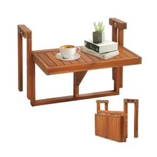 VINGLI Acacia Wood Folding Balcony Hanging Table – Adjustable Height & Wid