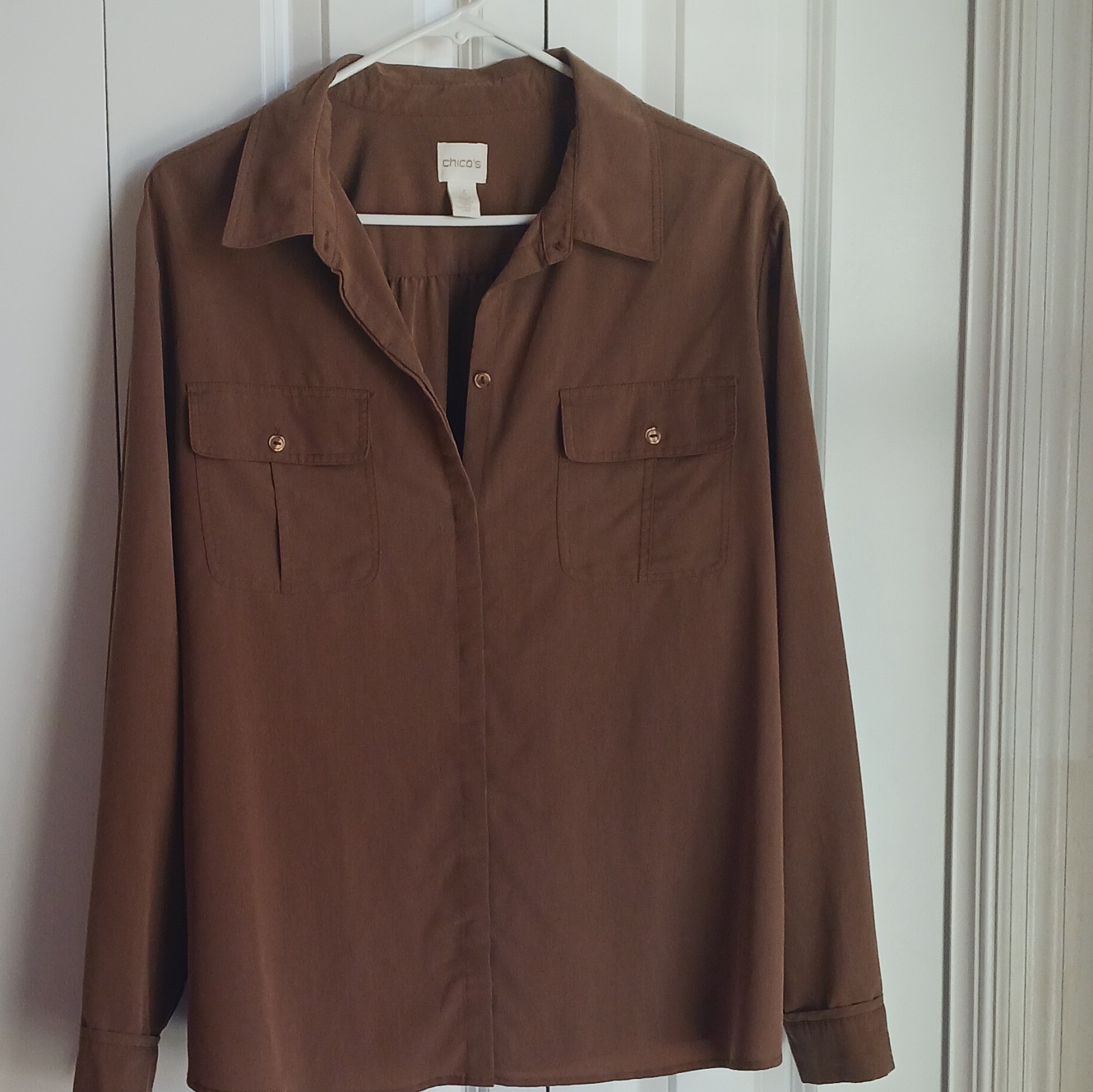 Chico's Brown Collared Button Front Long Sleeve B… - image 1
