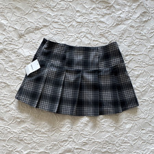 Forever 21 Girls Plaid Pleated Short Skirt Black Gray White Zip Polyester M
