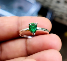 1Ct Pear Cut Lab Created Emerald Solitaire Engagement Ring 14K White Gold Plated
