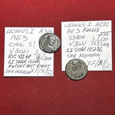 Licinius I / 307-324 AD Ae3 Lot (2) Roman Coins Nice Patina Free Sipping