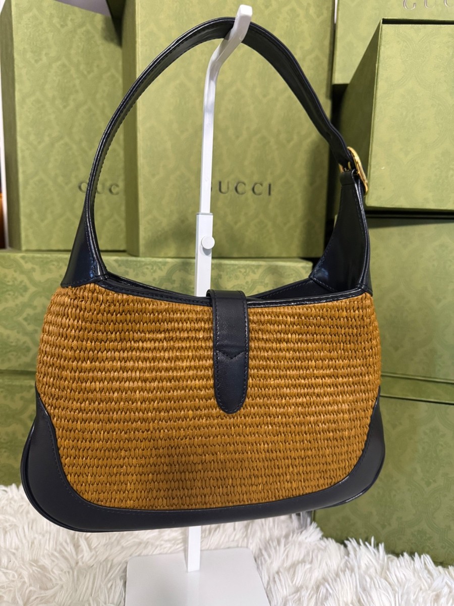 Gucci Jackie 1961 Raffia Small 2-Way Shoulder Bag Brown Raffia