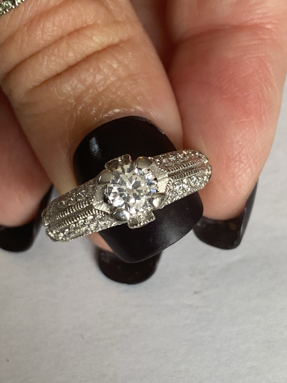 Simulated Diamond Solitaire Engagement Ring with … - image 4