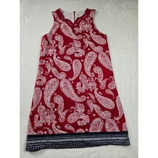 Lands End Kids Girls Red White Paisley Cotton Sleeveless Shift Dress Size 14