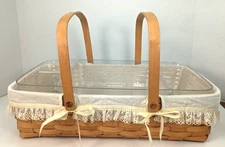 Longaberger 1999 2 Swivel Handle white Tie on Lace 2 Insert Gathering Basket