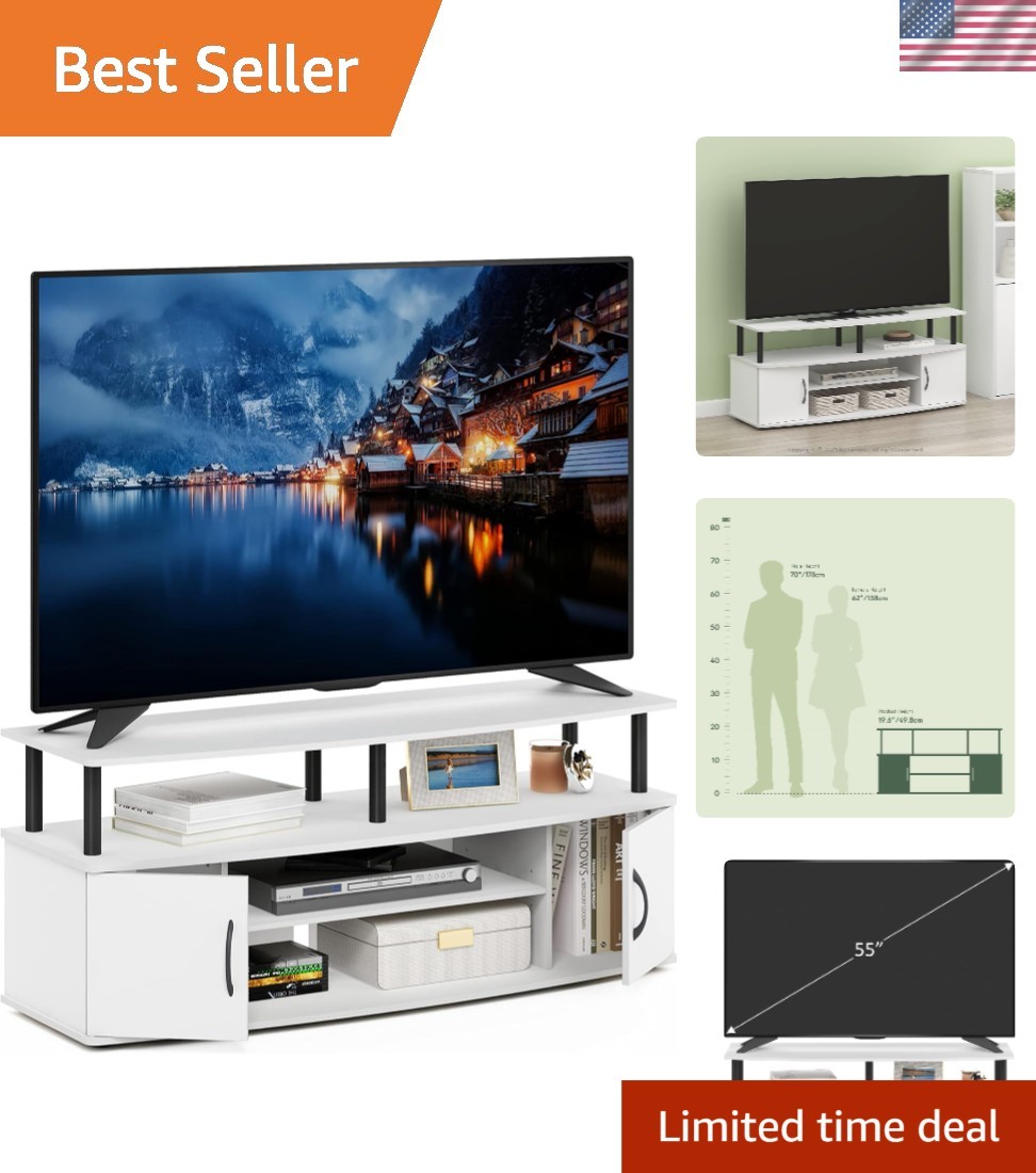 Stylish 55-Inch Capacity Black & White TV Stand - Modern Entertainment Center