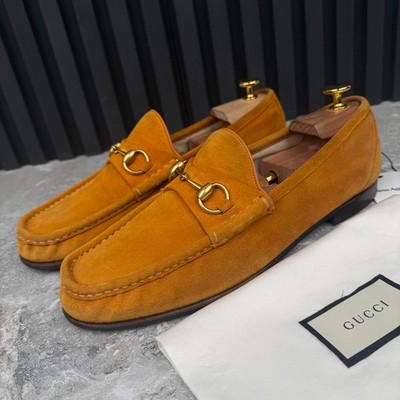 Gucci 1953 Horsebit Loafer Heels Mustard Suede 9 G or 9.5 US or 43 EUR
