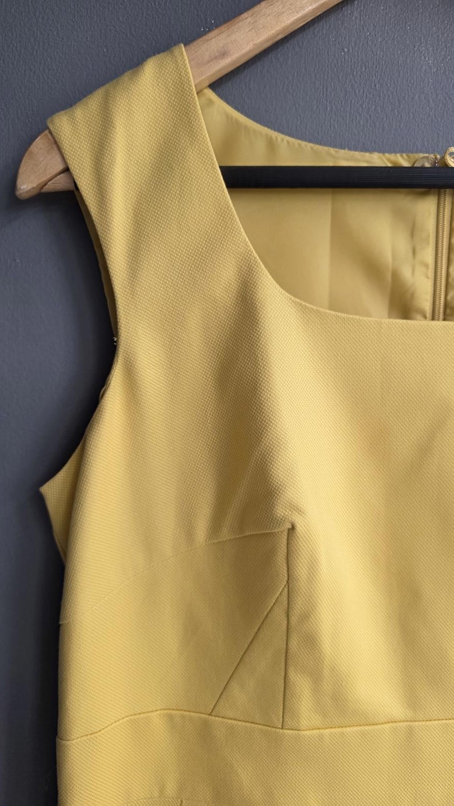 Marks & Spencer Yellow Cotton Pencil Dress UK 16 Square Neck Lined Smart Office image 2