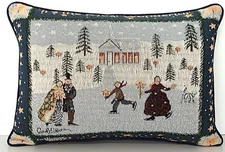 Carol Endres Christmas "It's Most....The Year", Ice Skaters ,Tapestry Pillow New