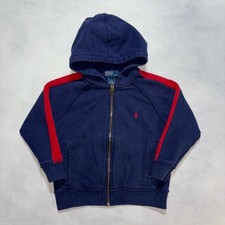 Vintage Polo Ralph Lauren Full Zip Hoodie Kids Size 4 Navy Red Zip Up Cotton 90s