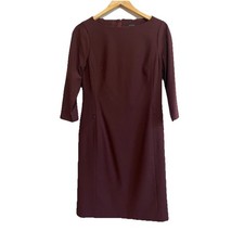 Ann Taylor Sheath Dress Women 0 Burgundy 3/4 Sleeve Career Office Pockets