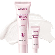 Facial Hair Removal Cream for Women &ndash; Painless 2-In-1 Depilatory Kit with Calmin