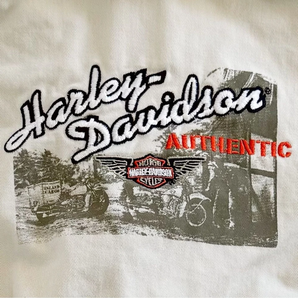 Harley-Davidson Baby 24M Romper Beige Coverall Mechanic Style Embroidered Logo - Image 3 of 4