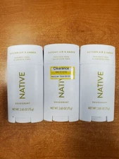 3 Pack: Native *Autumn Air & Amber* Natural Deodorant 2.65 oz. ea. (6086) 8E