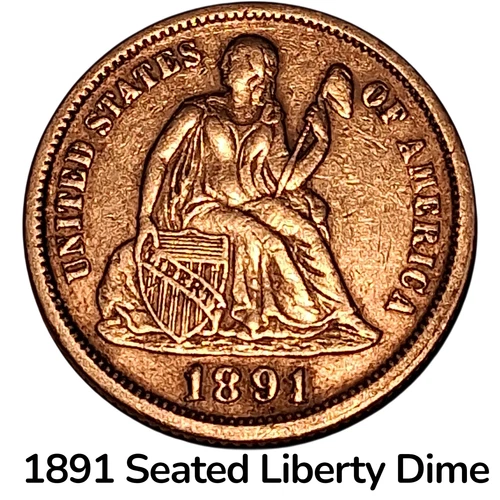 1891 Seated Liberty Dime AU Silver 10C Philadelphia High Grade #922