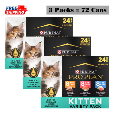 3 Pack, Purina Pro Plan Focus Kitten Wet Cat Food - High-Protein, 24 Ct