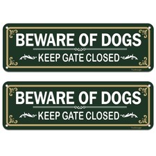 2 PCS Beware Of Dog Keep Gate Closed Sign 10x3 Inch Rust Free Aluminum Metal