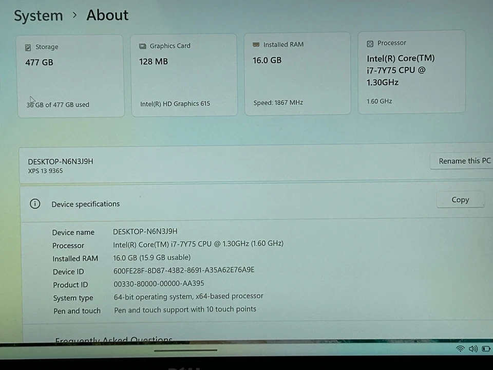 Dell XPS 13 9365 | i7-7Y75 | 16GB | 512GB | 13" FHD Touch | Windows 11 Pro gs35 - Image 2 of 4