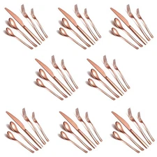40-Piece Copper Silverware Set Rose Gold Flatware Set for 8 Stainless Steel T...