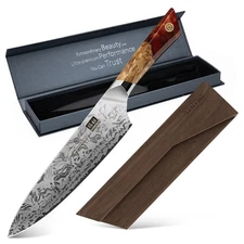 SHAN ZU Damascus Chef Knife Powder Steel Japanese Kitchen Knife with Wood Sheath