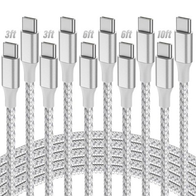 USB C to USB C Cable, 5-Pack [3/3/6/6/10FT] 60W USBC Fast Charging Cable Nylo...