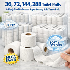 36,72,144,288 2Ply Toilet Rolls Quilted Embossed Paper Luxury Soft Tissue Bulk