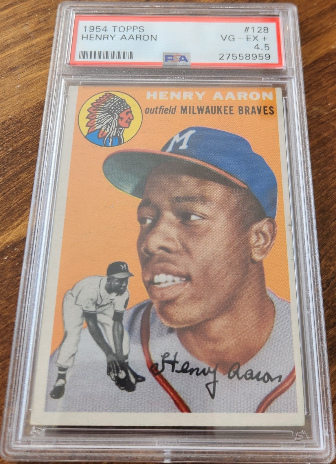 1954 Topps #128 Hank Aaron Rookie Card RC PSA 4.5 VG-EX+