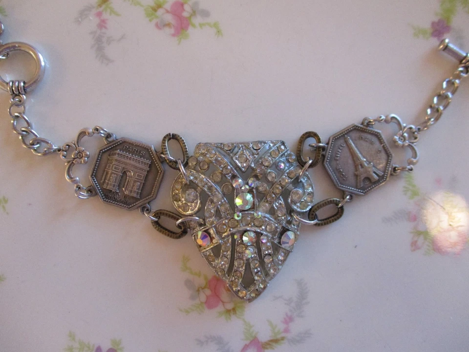 Vintage Rhinestone Shoe Clip Assemblage Bracelet - # 1 - Image 2 of 4