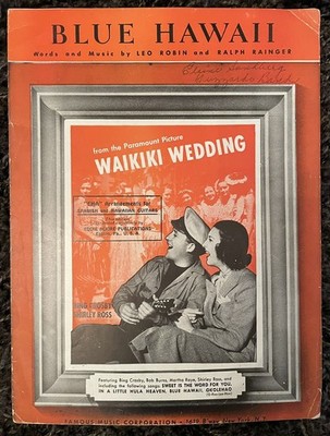 BING CROSBY Waikiki Wedding BLUE HAWAII 1937 Sheet Music Artwork Hawaiiana Tiki