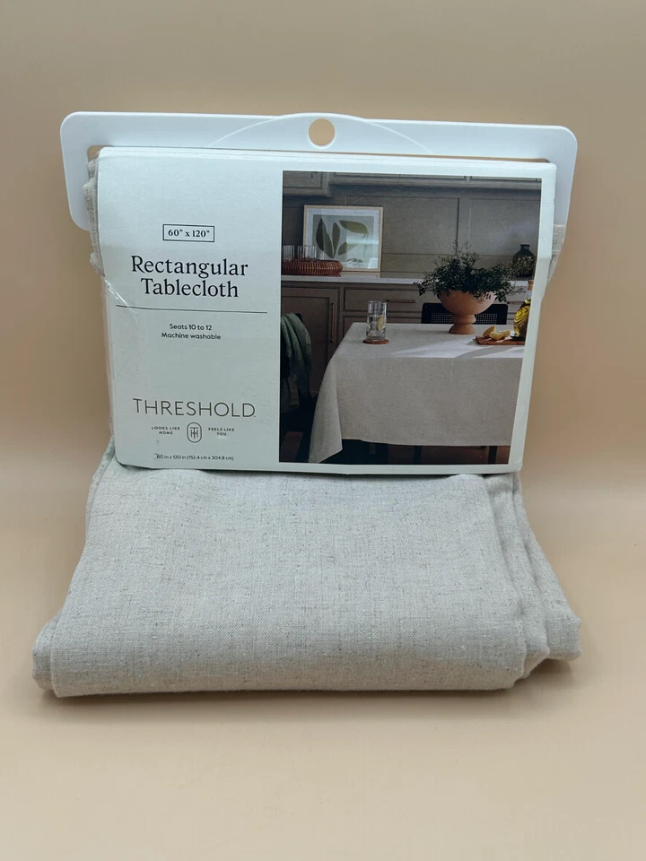 Threshold Off White Rectangular Tablecloth 60" x 120" - Seats 10-12 Machine Wash - Image 4 of 4