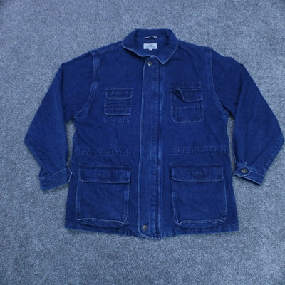 #ad #ad Vintage Denim Chore Barn Coat Mens Large Patch Pockets Removable Arms Workwear $89.96