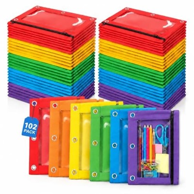 Pencil Pouch for 3 Ring Binder, Bulk 102 Pack 3-Holes Zipper Pencil Pouches