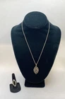 Vintage Art Deco 925 Sterling Silver Black Onyx Marcasite Necklace Ring Set 6.25